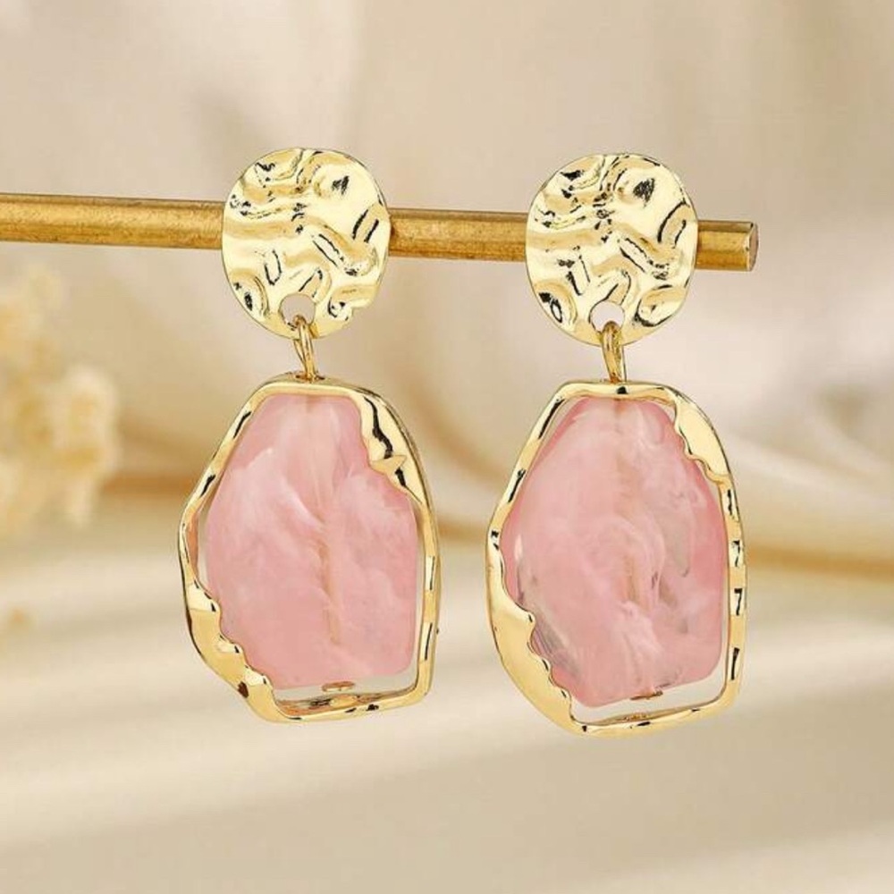 Gold and Pink Dangle Earrings